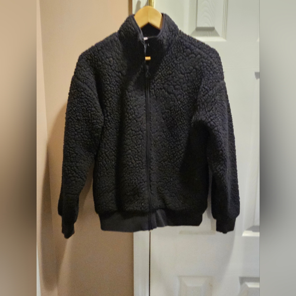 Victoria Secret  Black Teddy Sherpa Fullzip Jacket Coat Comfy Cozy SIZE M